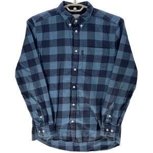 WeSC Button Up Shirt Size M Blue Cotton Buffalo Plaid Long Sleeves Preppy FLAW